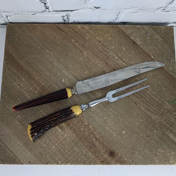 Sheffield Carving knife and Fork Faux antler Stag horn cutlery set - Picture 1 of 6